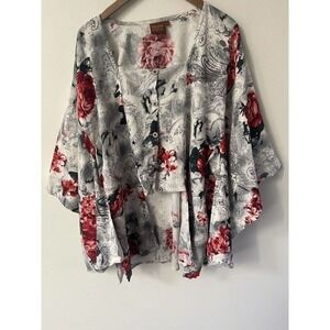 Terracotta Womens Floral Button Kimono Boho Tunic Linen Viscose Size 4 Shirt